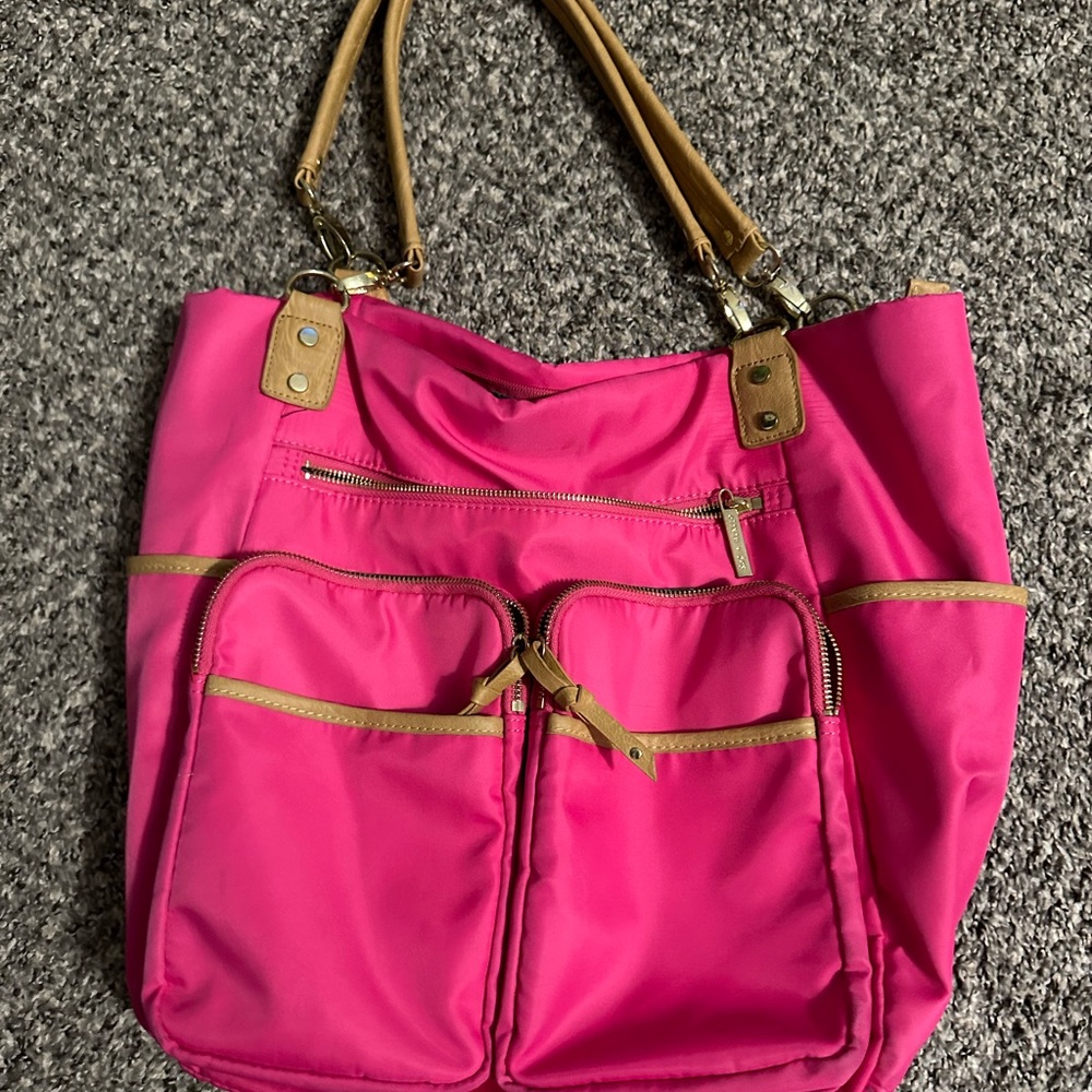 Olivia + Joy hot pink shoulder bag with multiple pockets